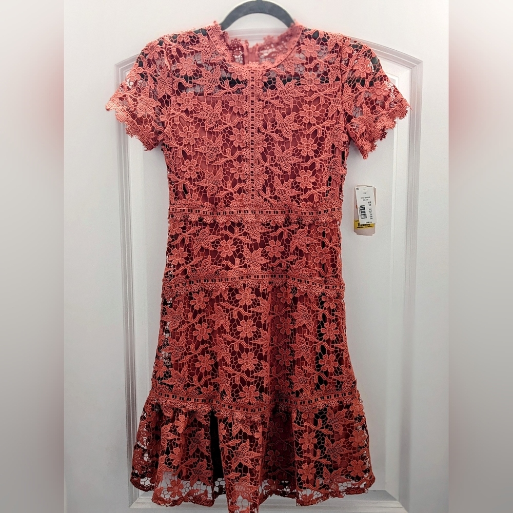 NWT GB Girls Peach Floral Lace Dress, Size 10